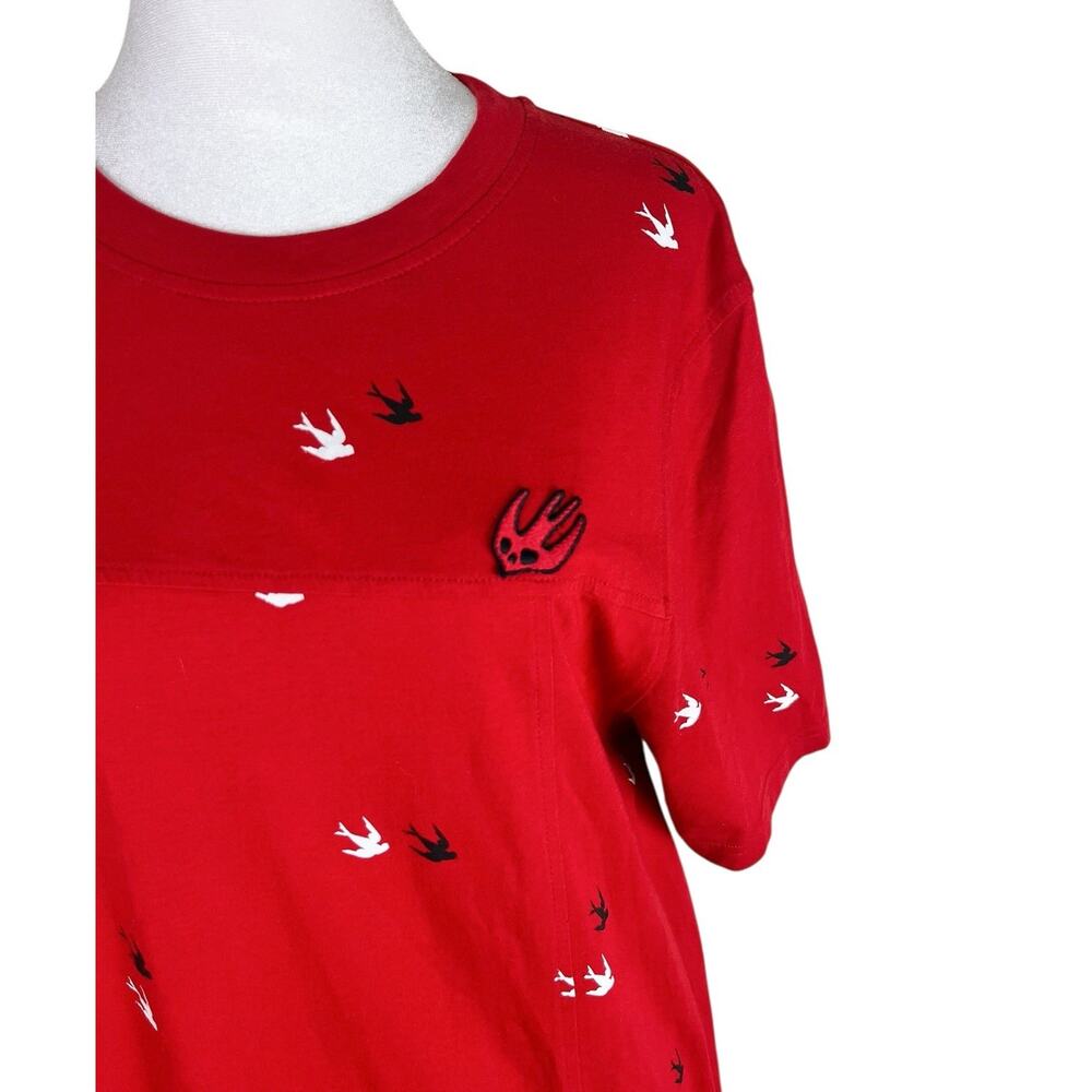 MCQ Alexander McQueen Red All Over Swallow Bird T-Shirt Dress Size Large - Picture 6 of 9
